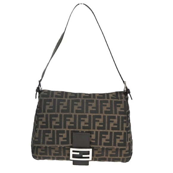FENDI Logo Mamma Zucca Pattern Shoulder Bag Canvas Leather Brown Italy 29RF485 - Picture 1 of 16